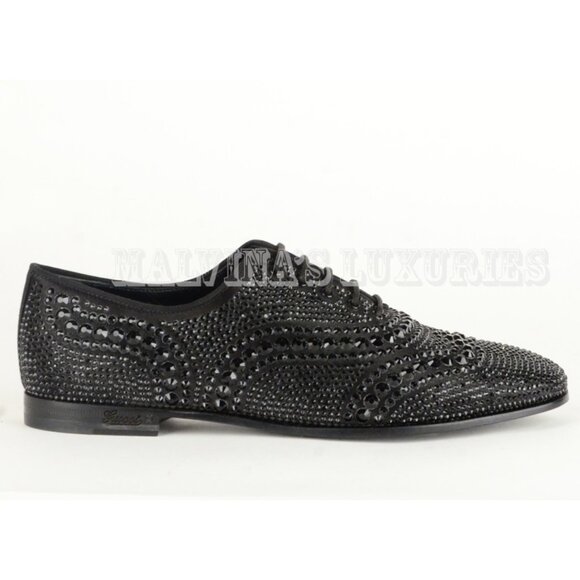GUCCI SHOES BLACK LACE-UP LOAFERS SATIN WITH BLACK CRYSTALS sz 36.5 6.5 - Picture 5 of 12